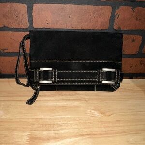 Black Faux Suede Clutch with Strap